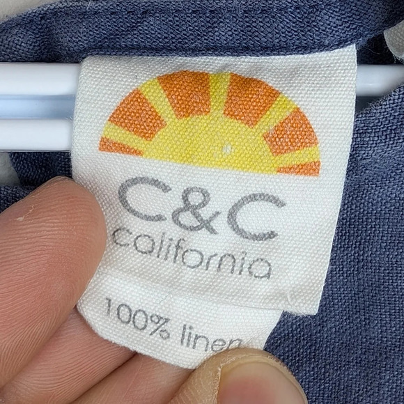 C&C California  Murky Waters Blue Tiered 100% Linen Women Medium Boho - Picture 4 of 7